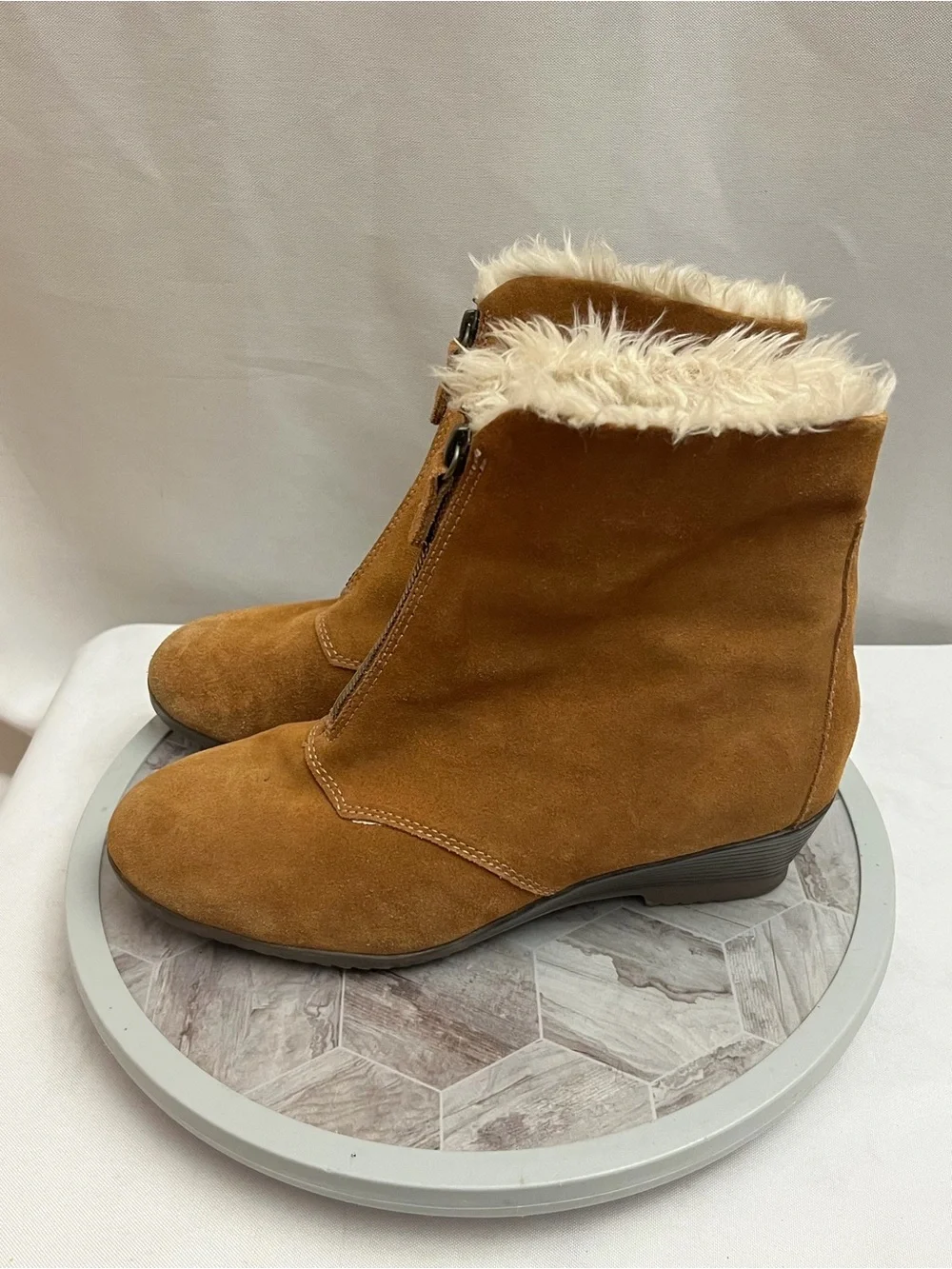 Sporto Women’s Brown Suede Faux Fur Lined Wedge Ankle Boots Size 8.5